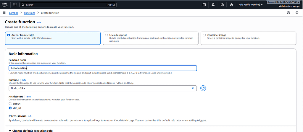 create lambda function